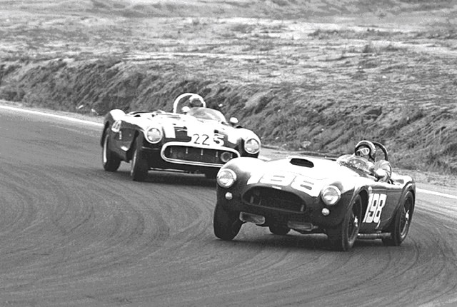 Dave MacDonald races the Carroll Shelby Cobra 260ci to its first ever win at Riverside International Raceway